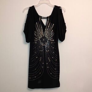 Bisou Bisou black open shoulder key hole dress